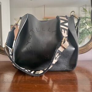 Stella McCartney Black Shoulder Bag with Logo Strap